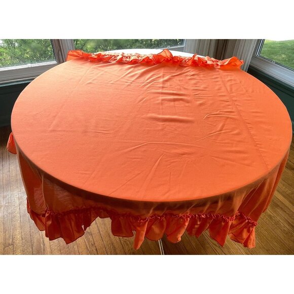 Vintage 70s curtain, pumpkin orange, sheer ruffled single panel - Picture 3 of 8